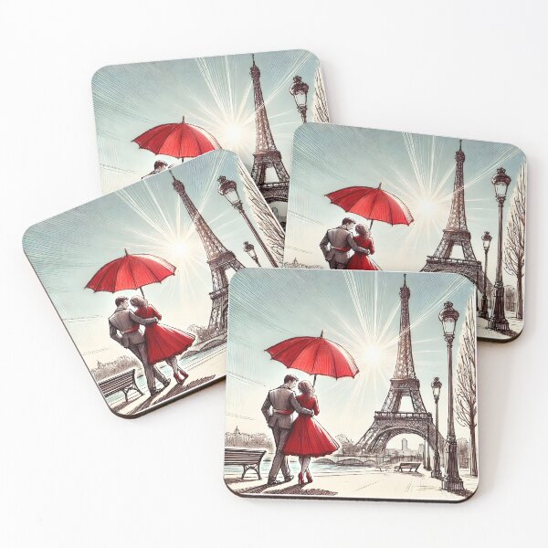 Item preview, Parisian Couple with Red Umbrella designed and sold by inkNext.