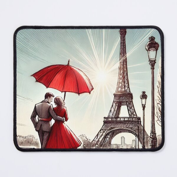 Item preview, Parisian Couple with Red Umbrella designed and sold by inkNext.