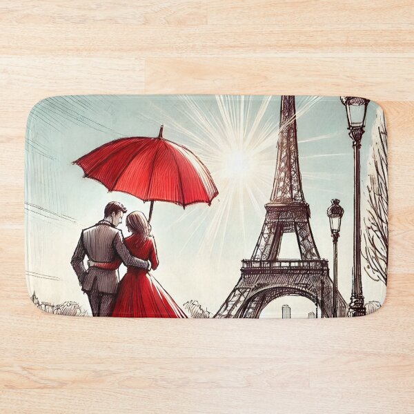 Item preview, Parisian Couple with Red Umbrella designed and sold by inkNext.
