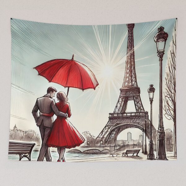 Item preview, Parisian Couple with Red Umbrella designed and sold by inkNext.