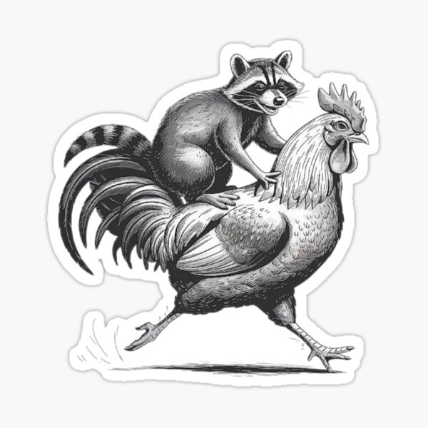 Item preview, Funny Raccoon Riding a Rooster - Unique Animal Cartoon Art designed and sold by love3617.