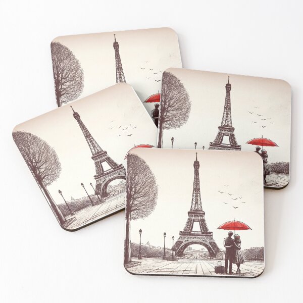 Item preview, Parisian Couple with Red Umbrella designed and sold by inkNext.