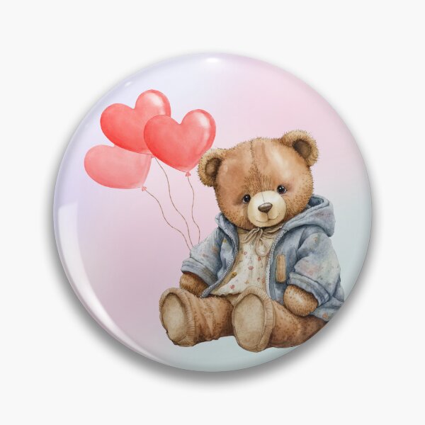 Item preview, Cute Teddy Bear with heart balloons on watercolour background designed and sold by Fantacaroo Designs.