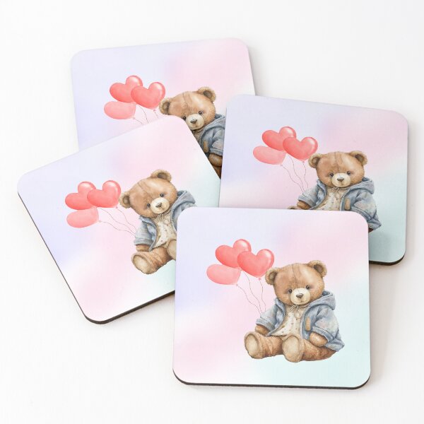 Item preview, Cute Teddy Bear with heart balloons on watercolour background designed and sold by Fantacaroo Designs.