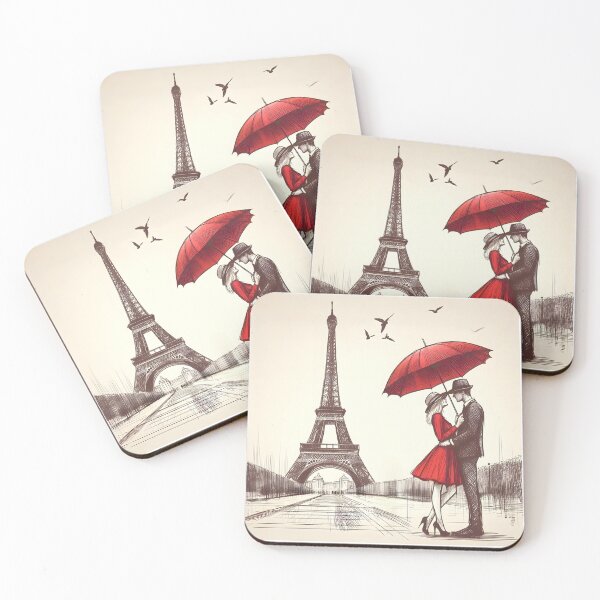 Item preview, Parisian Couple with Red Umbrella designed and sold by inkNext.