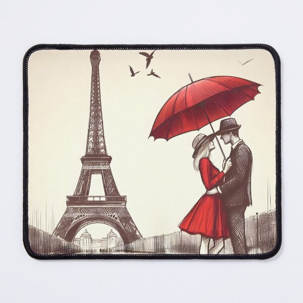 Item preview, Parisian Couple with Red Umbrella designed and sold by inkNext.