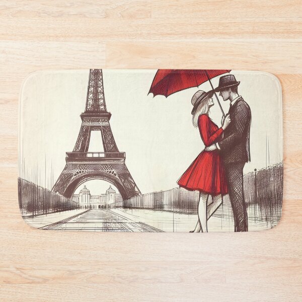 Item preview, Parisian Couple with Red Umbrella designed and sold by inkNext.