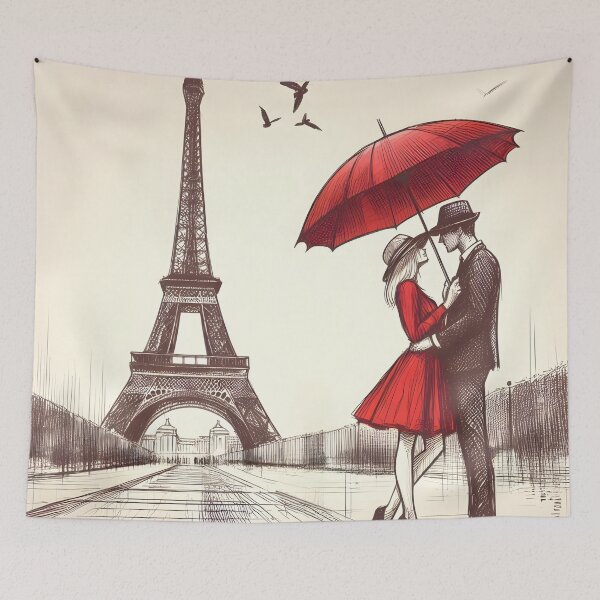 Item preview, Parisian Couple with Red Umbrella designed and sold by inkNext.