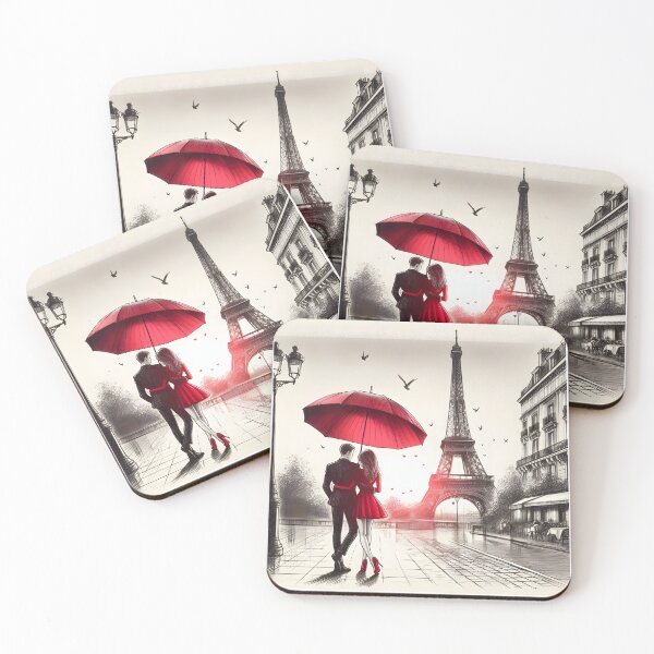 Item preview, Romantic Stroll Under Red Umbrella designed and sold by inkNext.