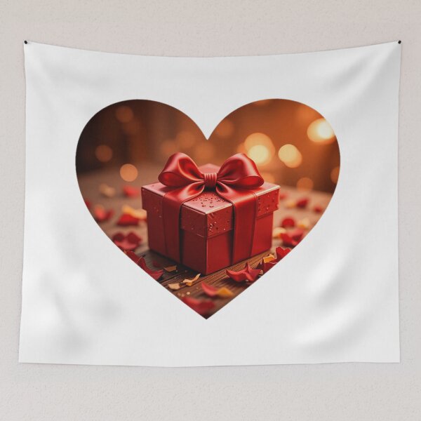 Item preview, Elegant Red Present Box with Matching Scarlet Bow, Heart Frame, and Romantic Rose Petals designed and sold by KreaDesignOne.