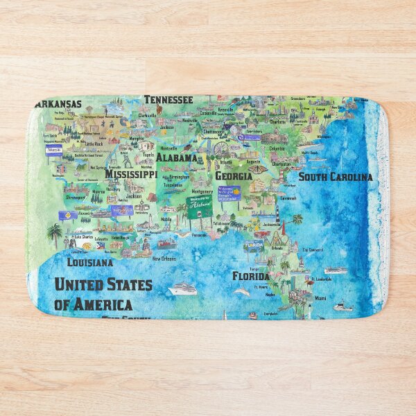 Item preview, USA Southern States Travel Poster Map Florida Louisiana Mississippi Arkansas Carolinas Georgia designed and sold by artshop77.
