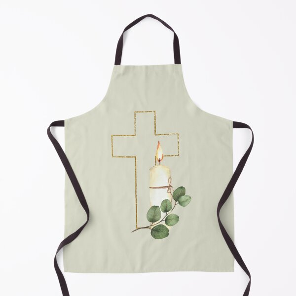 Item preview, Golden Cross silhouette with church burning candle and green branch. Watercolor painting designed and sold by BartolArt.