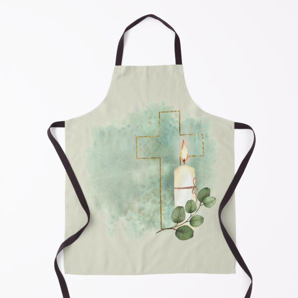 Item preview, Golden Cross silhouette with church burning candle and green branch on watercolor green stain designed and sold by BartolArt.