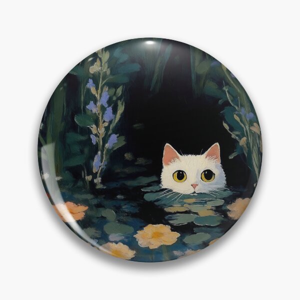 Item preview, Cat looking cheeky in an enchanted pond - Oil Painting designed and sold by regnumsaturni.