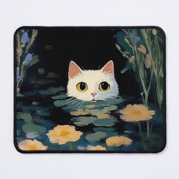 Item preview, Cat looking cheeky in an enchanted pond - Oil Painting designed and sold by regnumsaturni.