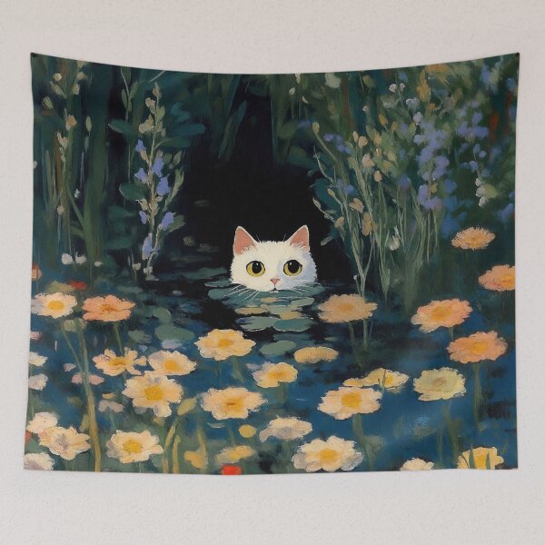 Item preview, Cat looking cheeky in an enchanted pond - Oil Painting designed and sold by regnumsaturni.