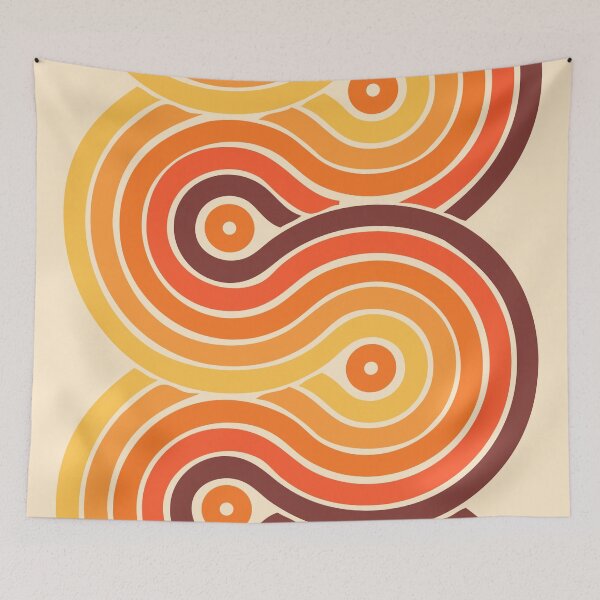Aperçu de l'œuvre Motif arc-en-ciel moderne rétro du milieu du siècle I sur le thème or orange créée et vendue par nineFlorals.