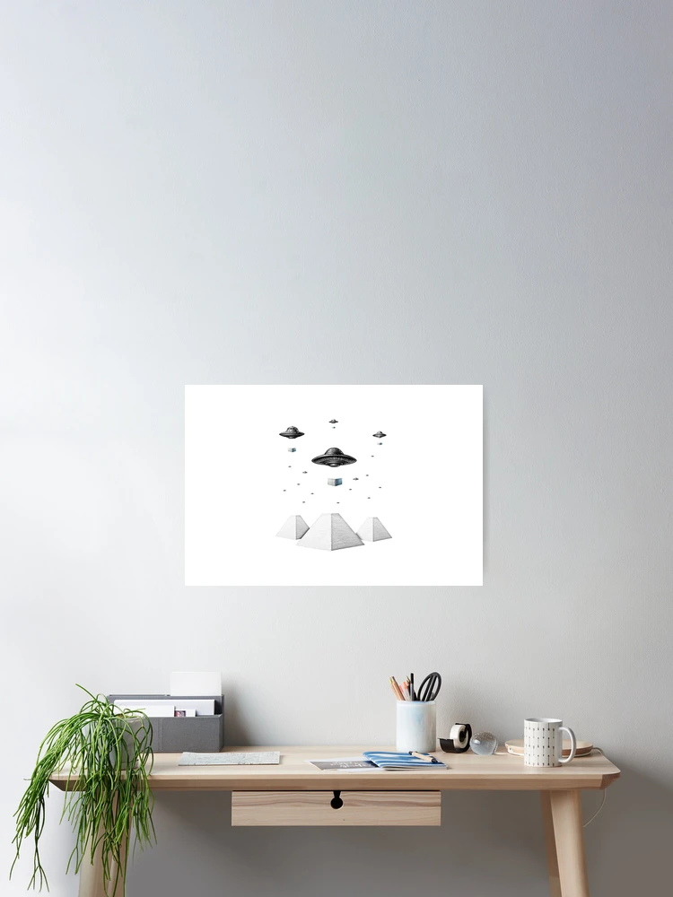 Thumbnail 2 of 3, Poster, UFOs Building Pyramids designed and sold by Tenpaces.
