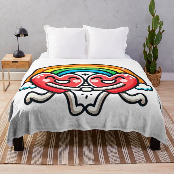 Item preview, Cartoon Hearts Dancing Under a Vibrant Rainbow with White Clouds designed and sold by KreaDesignOne.