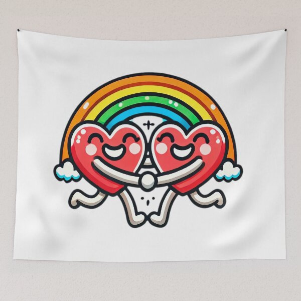 Item preview, Cartoon Hearts Dancing Under a Vibrant Rainbow with White Clouds designed and sold by KreaDesignOne.
