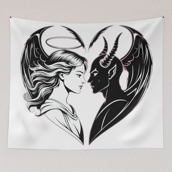 Item preview, Valentines Day angel and demon couple with heart,Valentine heart,valentine art,valentine design designed and sold by Expressions-Sel.