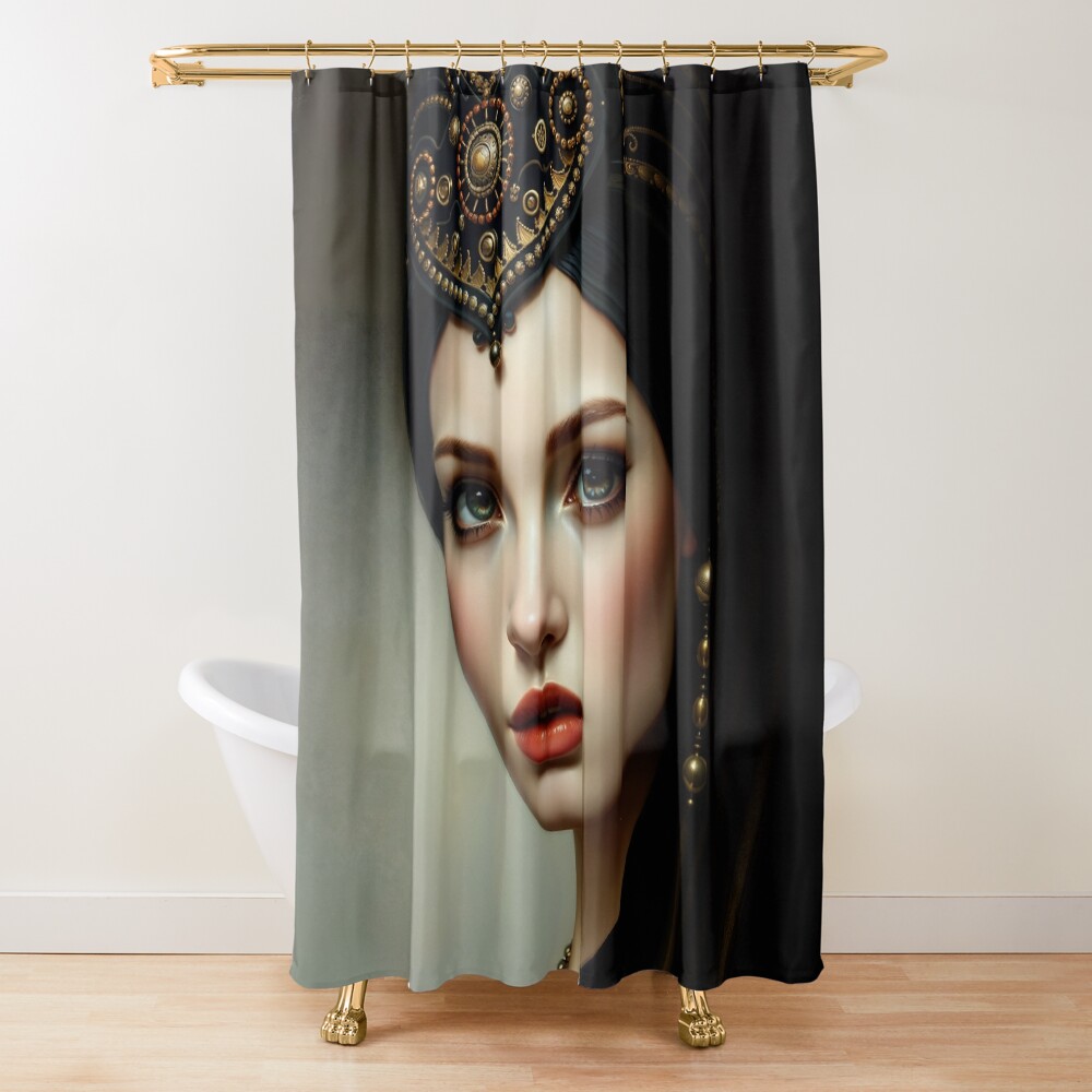 Amélie Valeria, A Portrait of Grace and Timeless Beauty Captivating AI Concept Art by Xzendor7 Decorative Art Print Shower Curtain