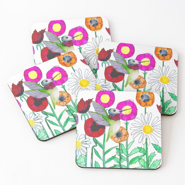 Item preview, Ruby-Throated Hummingbird in a Field of Flowers designed and sold by Leafandsnow.
