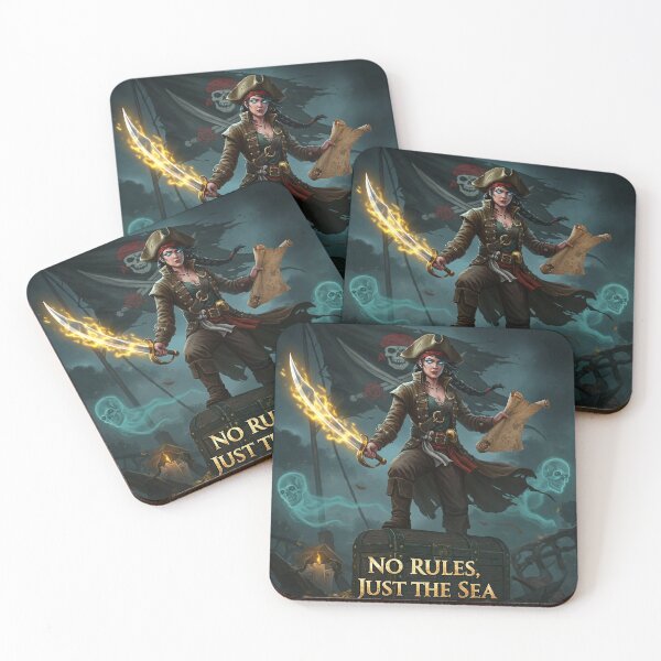 Item preview, Fearless Pirate Woman with Fiery Sword - "No Rules, Just The Sea" designed and sold by Wild-way Art.