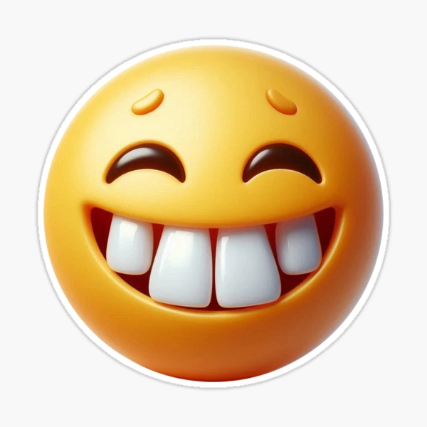 An emoji smiling with crooked teeth, friendly-looking, funny