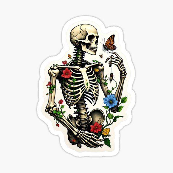 Item preview, Floral Skeleton with Butterfly Sticker | Gothic Nature Aesthetic Art designed and sold by Momojiro.