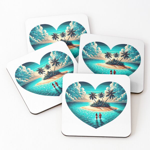 Item preview, Island Love with Heart-Shaped Island Getaway, Palm Trees, and Golden Horizon designed and sold by KreaDesignOne.