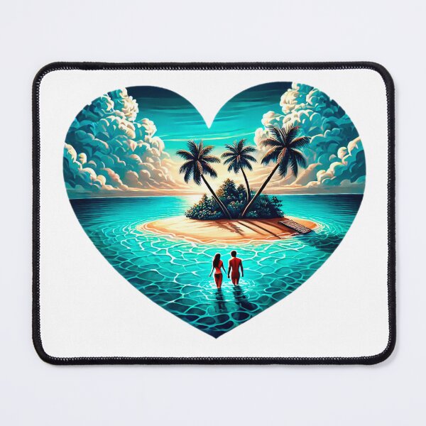 Item preview, Island Love with Heart-Shaped Island Getaway, Palm Trees, and Golden Horizon designed and sold by KreaDesignOne.
