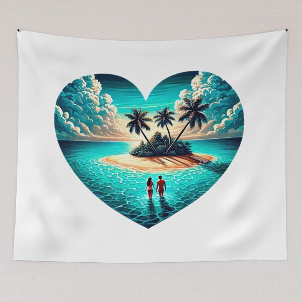 Item preview, Island Love with Heart-Shaped Island Getaway, Palm Trees, and Golden Horizon designed and sold by KreaDesignOne.