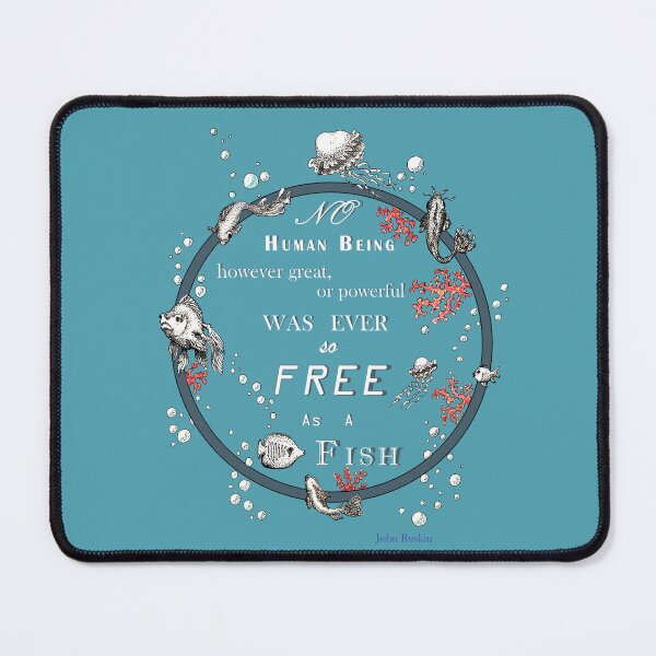 Item preview, Inspirational quote from a Victorian philosopher on freedom and fish. Blue, grey and white design. designed and sold by Lucy Dreams.
