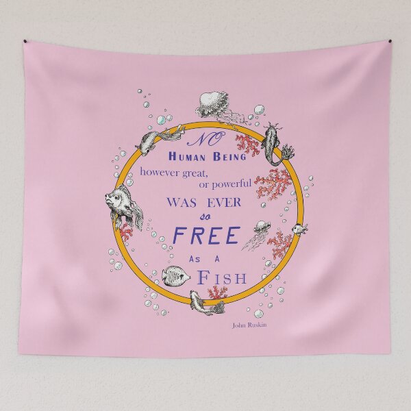 Item preview, Inspirational quote from a Victorian philosopher on freedom and fish. Orange and pink design. designed and sold by Lucy Dreams.