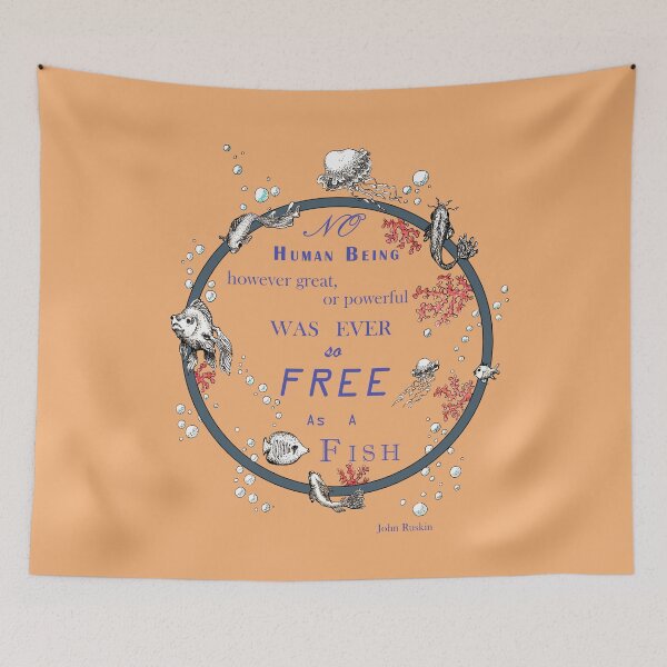 Item preview, Inspirational quote from a Victorian philosopher on freedom and fish. Salmon, purple and grey design. designed and sold by Lucy Dreams.