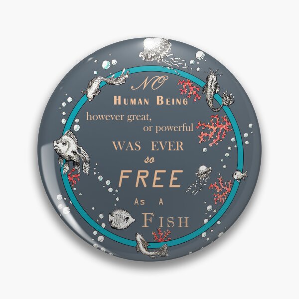 Item preview, Inspirational quote from a Victorian philosopher on freedom and fish. Blue, beige and grey-blue design. designed and sold by Lucy Dreams.