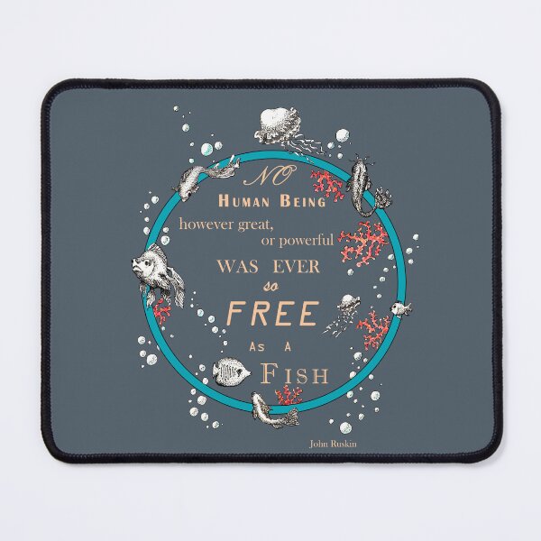 Item preview, Inspirational quote from a Victorian philosopher on freedom and fish. Blue, beige and grey-blue design. designed and sold by Lucy Dreams.