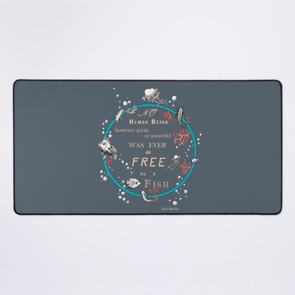 Item preview, Inspirational quote from a Victorian philosopher on freedom and fish. Blue, beige and grey-blue design. designed and sold by Lucy Dreams.