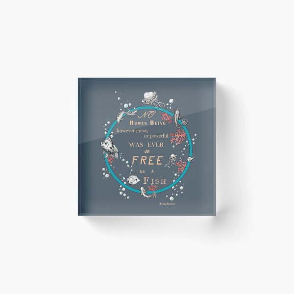 Item preview, Inspirational quote from a Victorian philosopher on freedom and fish. Blue, beige and grey-blue design. designed and sold by Lucy Dreams.