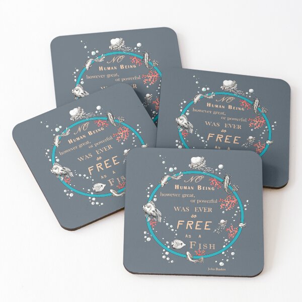 Item preview, Inspirational quote from a Victorian philosopher on freedom and fish. Blue, beige and grey-blue design. designed and sold by Lucy Dreams.