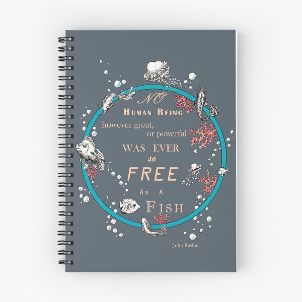 Item preview, Inspirational quote from a Victorian philosopher on freedom and fish. Blue, beige and grey-blue design. designed and sold by Lucy Dreams.