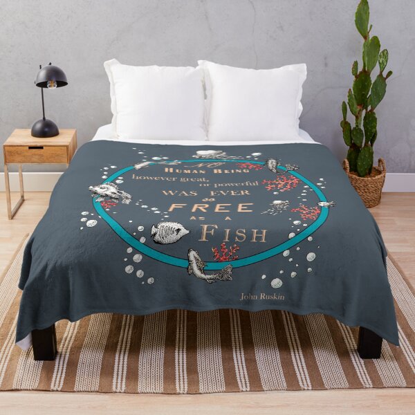 Item preview, Inspirational quote from a Victorian philosopher on freedom and fish. Blue, beige and grey-blue design. designed and sold by Lucy Dreams.
