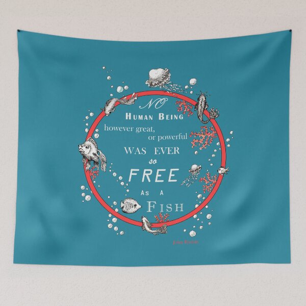 Item preview, Inspirational quote from a Victorian philosopher on freedom and fish. Blue, red and white design. designed and sold by Lucy Dreams.