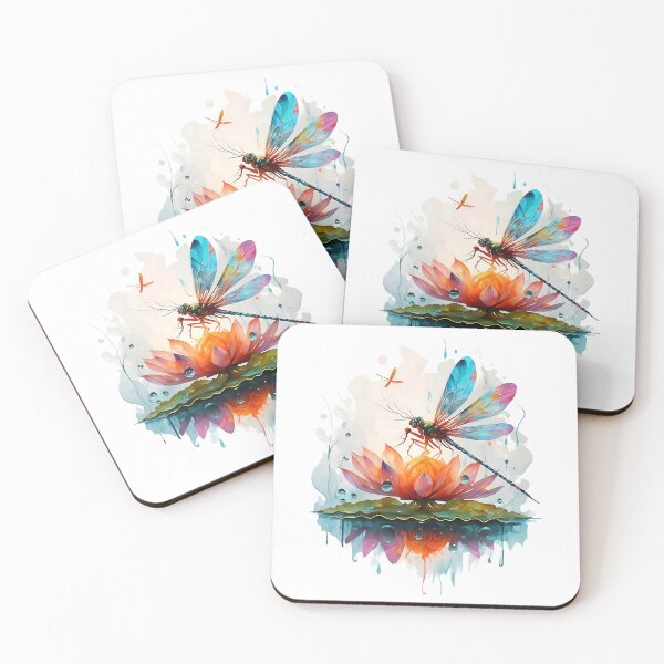 Item preview, Rainbow dragonfly resting on waterlily designed and sold by Ann Miu Deluxe.