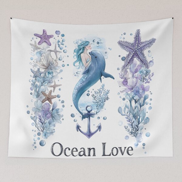 Item preview, Ocean Love - Romantic Mermaid & Dolphin Watercolor Clipart for Valentine's Day designed and sold by AnnDesignStudio.