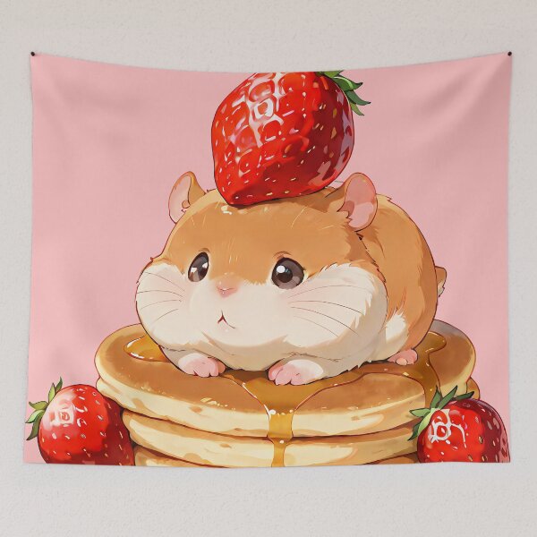 Item preview, Hamster with Strawberry Pancakes designed and sold by DistantIsland.