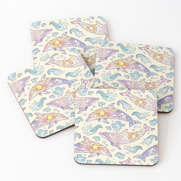 Item preview, Daybreak Dolphins | Yellow | Ocean Beach Watercolor designed and sold by OMEGAFAUNA.