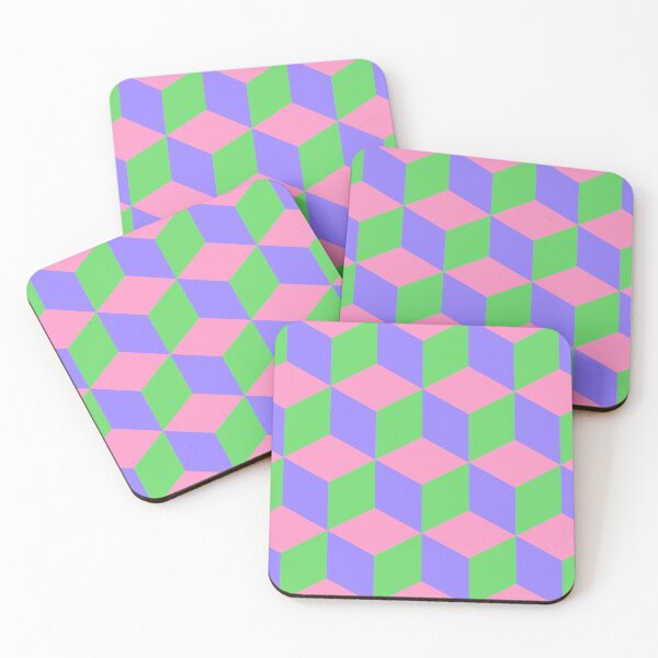 Item preview, 3D Geometric Cube Pattern - Pink, Blue-Purple, Green designed and sold by QueenTheBean.
