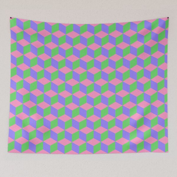 Item preview, 3D Geometric Cube Pattern - Pink, Blue-Purple, Green designed and sold by QueenTheBean.